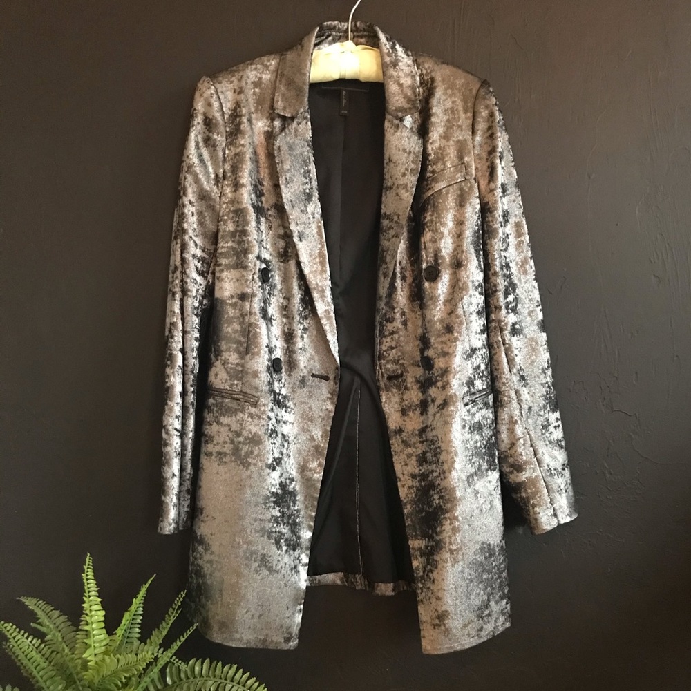 BCBGMaxAzria woman’s metallic blazer.